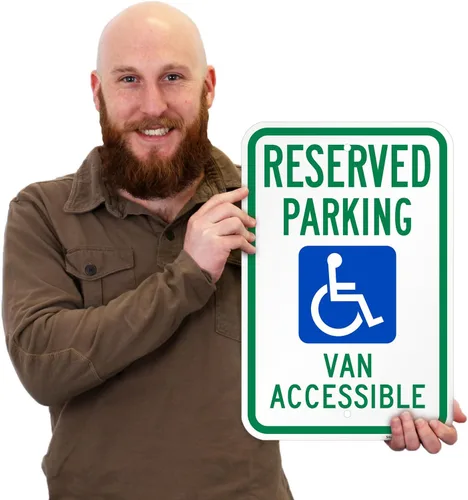 Vista 4 de SmartSign Letrero con texto en inglés "Reserved Parking Van Accessible" de 18 x 12 pulgadas, compuesto de aluminio de 0.079 in de grosor, agujeros