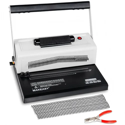 Máquina de encuadernación en espiral MAKEASY con 46 pasadores completamente desacoplables - Inserto de espiral eléctrico - Margen lateral ajustable,