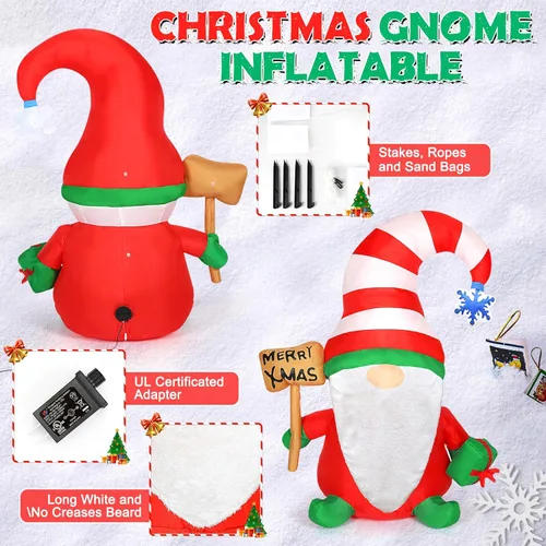 Vista 4 de PAETAE Inflables Navideños Gnomo, Gnomo Navideño Inflable de 4 Pies para Decoraciones Exteriores, Decoración de Patio Inflable, Decoración de Gnomo