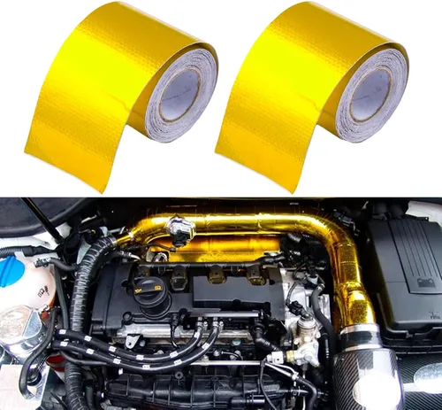 Sporacingrts Cinta adhesiva de barrera térmica dorada de 2 pulgadas x 16.4 pies, rollo de envoltura reflectante de fibra de vidrio, compatible con