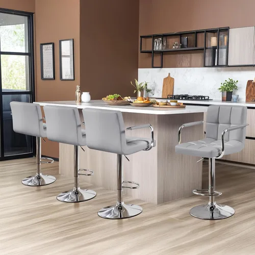 Vista 151 de Yaheetech - 4 taburetes de bar ajustables de terciopelo, taburetes de cocina, sillas de comedor giratorias hidráulicas con reposabrazos, terciopelo