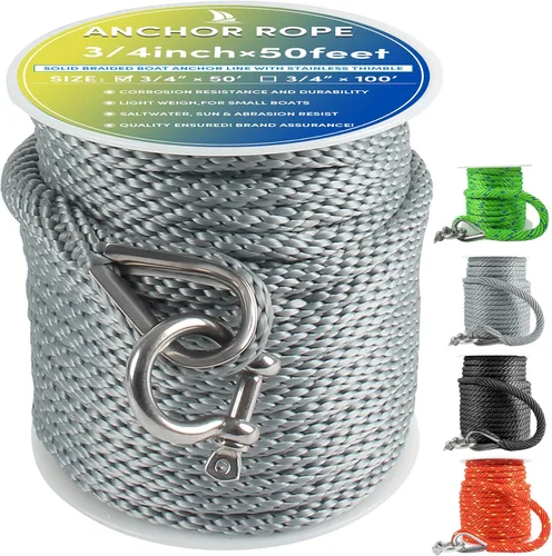 Vista 41 de Cuerda de anclaje prémium de 100 pies x 3/8 pulgadas, cuerda de anclaje MFP maciza con dedal y grillete, color naranja/amarillo