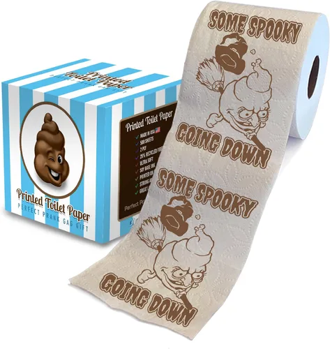 Vista 25 de Printed TP Papel higiénico impreso con texto en inglés "Happy Halloween", rollo de papel higiénico aterrador para sorpresa, broma, divertido regalo