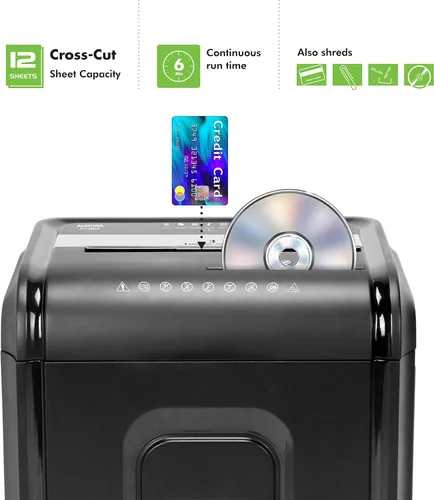 Vista 2 de Aurora AU1260XA - Trituradora de papel y CD/tarjetas de crédito anti-atascos de 12 hojas