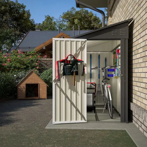 Vista 16 de Cobertizo de almacenamiento de metal resistente de 8 x 12 pies, puertas con doble cerradura, marco de suelo impermeable y protección para todo tipo