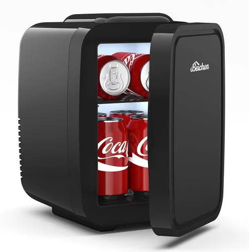 BEICHEN Mini nevera, refrigerador portátil de 4 litros/6 latas para dormitorio, oficina, dormitorio, automóvil, enfriamiento rápido, bajo ruido,