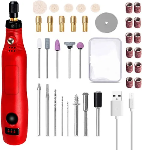 Vista 5 de FUYGRCJ - Herramienta giratoria inalámbrica de velocidad ajustable, mini molinillo eléctrico recargable con 3 velocidades y 36 accesorios