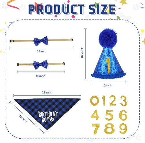 Vista 4 de Suministros para fiesta de cumpleaños para perros, cumpleaños, niño y niña, bandana triangular, bufanda, camisa, lindo sombrero, collar de lazo
