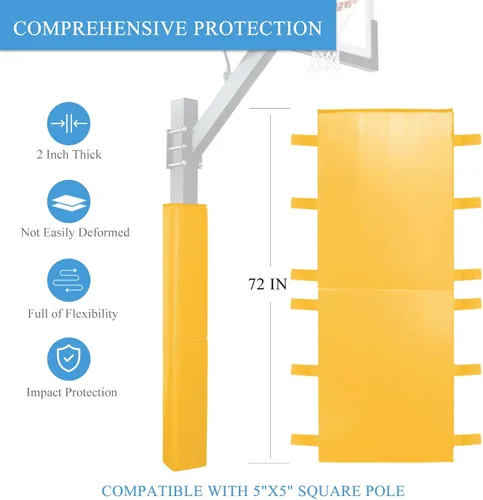 Vista 2 de Katop Acolchado cuadrado para bastón de baloncesto que se adapta a postes de 5 x 5 pulgadas, almohadilla de baloncesto duradera de 6 pies de alto