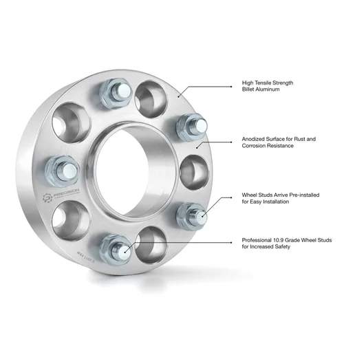 Vista 21 de 2 separadores de rueda centrados, patrón de pernos de 5 x 4.5 pulgadas, agujeros de 2.60 pulgadas, tuercas de 12 x 1.25 pulgadas