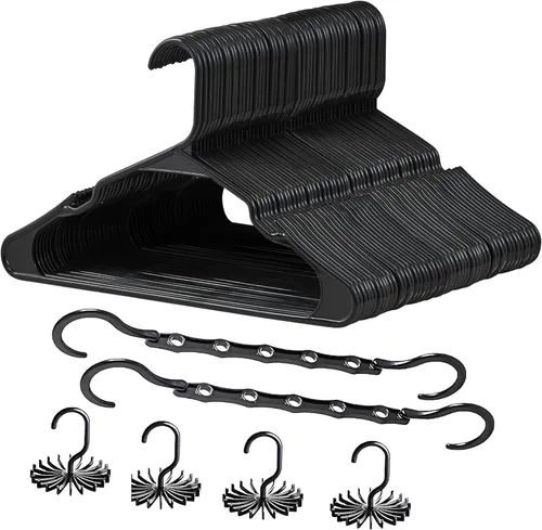 Vista 19 de VECELO Juego de 25 perchas de plástico con muescas antideslizantes para el armario, ahorro de espacio, perchas resistentes, color beige