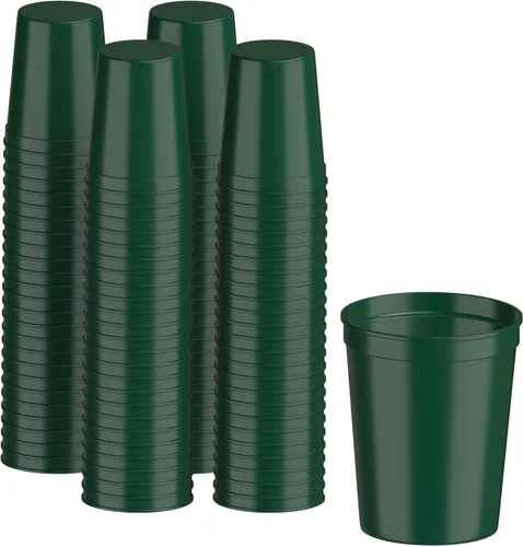Vista 23 de PartyPrints Paquete de 100 vasos de plástico en blanco reutilizables de 16 onzas, vasos de estadio a granel, sin BPA, aptos para lavavajillas, vasos
