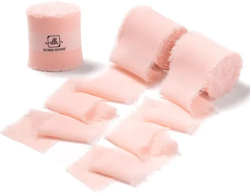 Vista 33 de DORIS HOME Cinta de gasa azul bebé para ramo de flores, cinta de tela de 2 pulgadas x 21 yardas para envolver regalos, cinta deshilachada hecha a