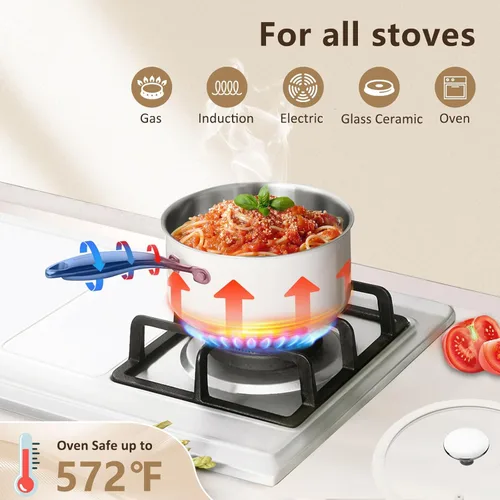 Vista 6 de SAKAMOSH Cacerola de acero inoxidable de tres capas de 1.5 cuartos de galón con tapa de vidrio, sartén de inducción compatible con todas