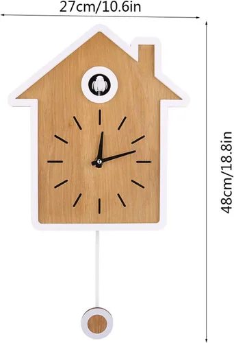 Vista 7 de Reloj de pared de cuco moderno y creativo reloj de pared simple reloj de pared de pájaros reloj colgante de madera con voces de pájaro o llamada