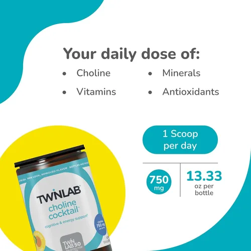 Vista 3 de Twinlab Choline Cocktail - Brain Health Support - Energy Supplement for Men & Women - 13.33 oz