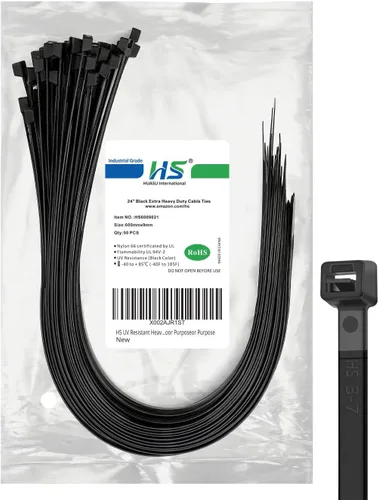 Vista 21 de HS 10 Pulgadas de Resistencia a UV Lazos de Cierre Anchos (Paquete de 100) Lazos de Cable de Plástico Resistente Negro para Exteriores, Lazos