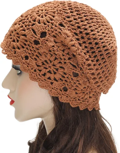 Vista 3 de ZLYC Gorro holgado de algodón para mujer hecho a mano con corte de calavera floral de verano