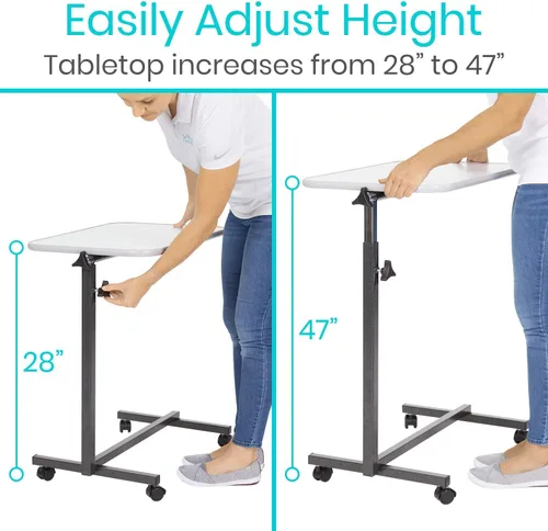 Vista 12 de Vive Mesa para colocar sobre la cama (XL) - Mesa de cama de hospital - Bandeja giratoria con ruedas giratorias - Escritorio ajustable sobre