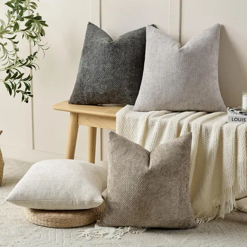 Vista 3 de Volcanics Juego de 4 fundas de almohada bohemias de 18 x 18 pulgadas, fundas de cojín decorativas de felpilla neutra para sofá, sillón, dormitorio