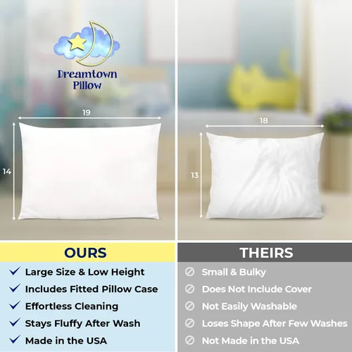 Vista 5 de Almohada y funda de almohada para niños pequeños, hipoalergénicas y fabricadas en Estados Unidos. Ideal para cuna, cama y viajes. Suave