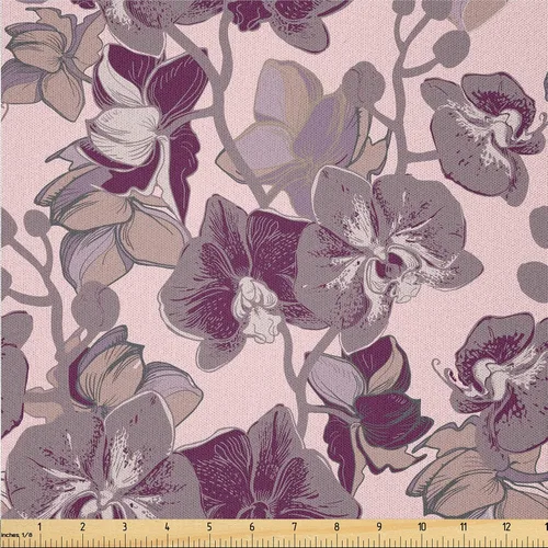 Vista 11 de Ambesonne Ivy Leaves Fabric by The Yard, Contemporary Design of Fantasy Themed Dreamy Leafy Pattern on Dark Back, Microfiber Fabric for Arts and