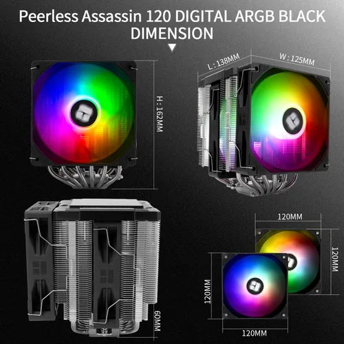 Vista 7 de Thermalright Peerless Assassin 120 Digital ARGB Negro Enfriador de aire para CPU, Cubierta superior con pantalla digital, Enfriador de CPU