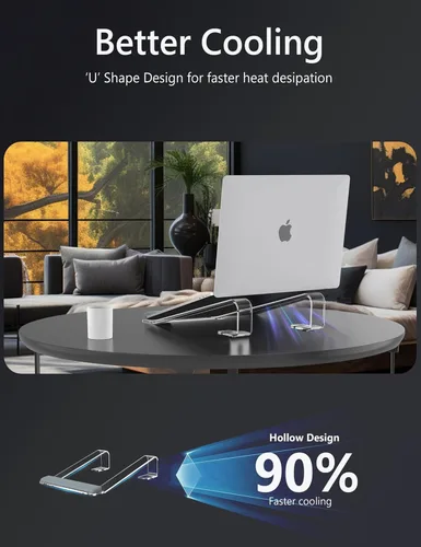 Vista 7 de JCZT Soporte de Laptop de Acrílico Transparente para Escritorio, con Reposamuñecas, Soporte Ergonómico Desmontable Compatible con Todas las Laptops