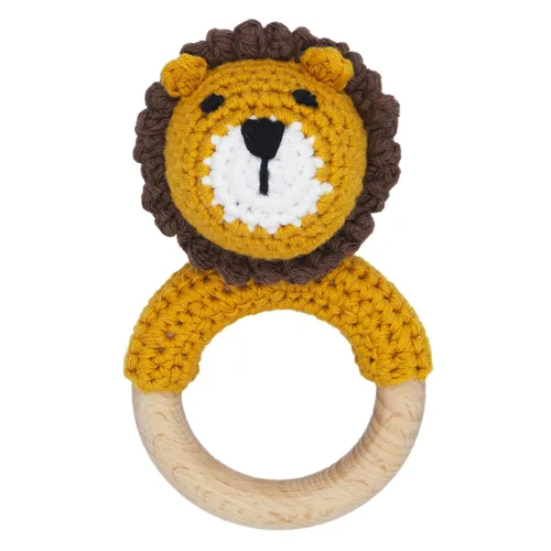 Vista 7 de Joliecraft Juguete de Sonajero de Madera Natural para Bebé, Suave Sacudidor con Anillo para Dentición para Lactantes, Conejo Gris