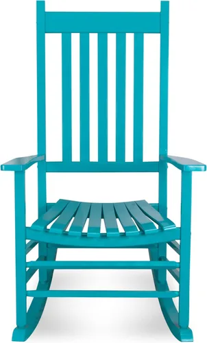 Vista 4 de Shine Company - Balancín para porche estilo Vermont, Silla mecedora de madera de respaldo alto, Aruba