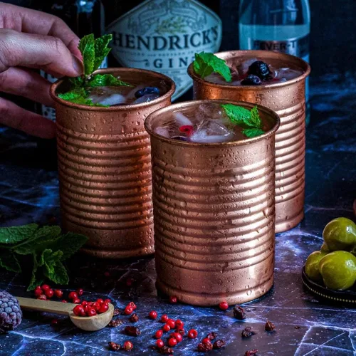 Vista 2 de Copper Cocktail Tins Set of 2 12oz - Chosen By Professional Bartenders - Bean Tin Design - Perfect Copper Mug Bar Set for Better Drinks - Ice Cold