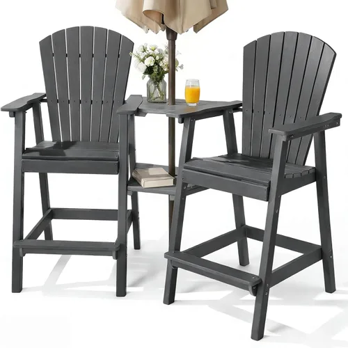 Vista 11 de PASAMIC Juego de 2 sillas altas Adirondack para exteriores de polietileno de alta densidad para todo tipo de clima, con bandejas dobles extraíbles