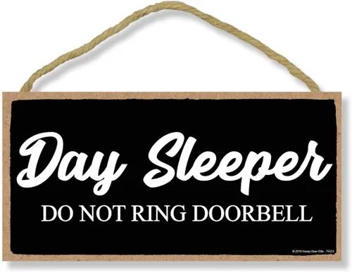 Honey Dew Gifts Day Sleeper Do Not Ring Doorbell - Letreros colgantes de puerta de 5 x 10 pulgadas, arte de pared, letrero decorativo de madera para