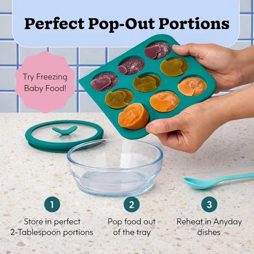Vista 5 de Bandeja de silicona de 2 cucharadas Anyday para congelador con tapa de silicona para comida de bebé, salsas, ajo, hierbas Moldes de congelador