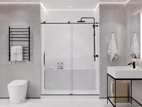 Vista 13 de ANZZI SD-AZ13-02BN - Puerta de ducha sin marco de 76 x 60 pulgadas, níquel cepillado, kit completo de ducha Madam, panel de vidrio deslizante