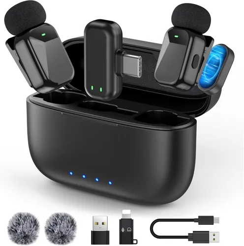 Vista 14 de Micrófono de solapa inalámbrico USB C Mini para iPhone 15 16, dispositivos iOS y Android, micrófono de solapa con reducción de ruido para grabación