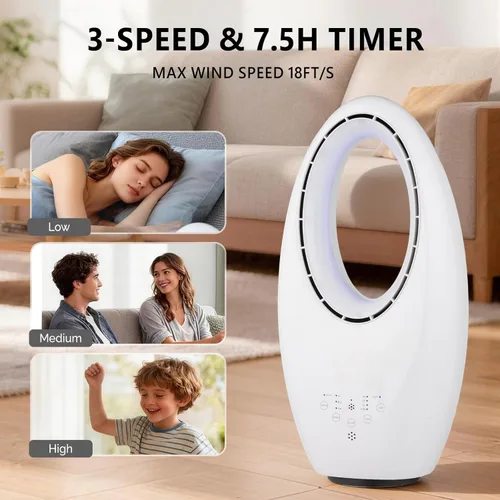 Vista 3 de Bonnlo 22" Bladeless Fan, Smart Bladeless Tower Fan with Mood Lighting, Portable Cooling Fan with Remote, 60°Oscillating Standing Fan with 7.5H