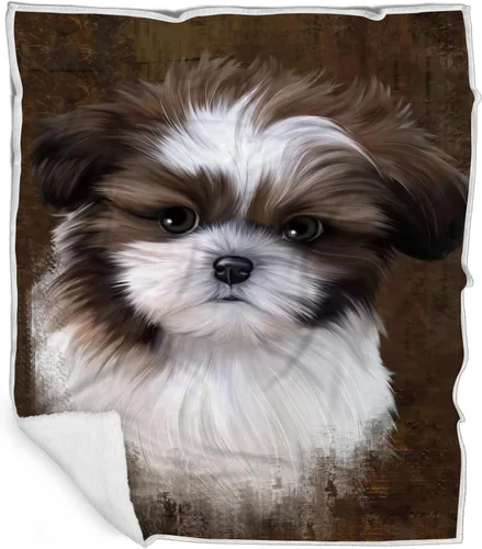 Rustic Shih Tzu Dog Blanket - Lightweight Super Soft Cozy and Durable Bed Blanket - Animal Theme Fuzzy Blanket for Sofa Bed Couch Luxury Soft