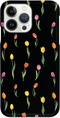 Vista 9 de Inspired Cases - Compatible con iPhone 13 Mini - Funda protectora con textura 3D para Apple iPhone 13 Mini - Patrón de tulipanes - Negro