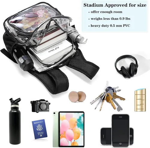 Vista 6 de KUI WAN Clear Backpack Stadium Approved 12x12x6 Small Clear Backpack for Concert,Work,Festival,Security,Stadium