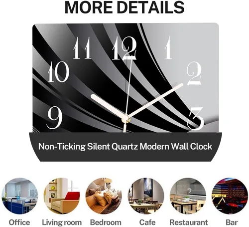 Vista 5 de Reloj de pared de madera silencioso sin tictac, rojo, negro, gris, cuadrícula geométrica irregular, cuadrícula cuadriculada, cuadrada, rústica