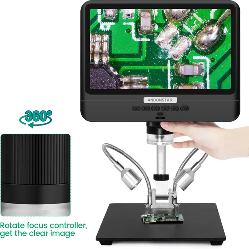Vista 3 de Andonstar Microscopio de monedas AD208 con pantalla de 8.5 pulgadas 260X LCD Lab Handheld USB Microscopios digitales para reparación de PCB