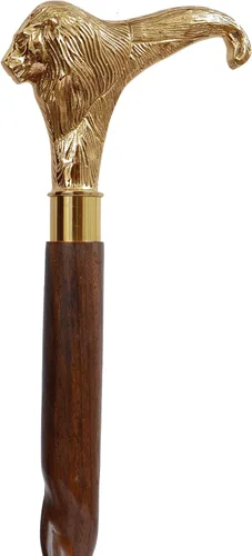 Vista 3 de Bastón de inspiración antigua con mango de cabeza de león de latón macizo, bastón de madera hecho a mano para hombres y mujeres