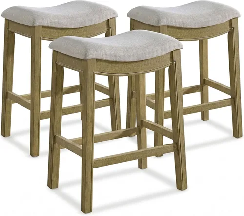 Vista 21 de ROME + OAK Parker Taburete de Mostrador de 26 Pulgadas, Taburete de Cocina sin Respaldo Tipo Silla de Montar en Acabado de Roble Recuperado