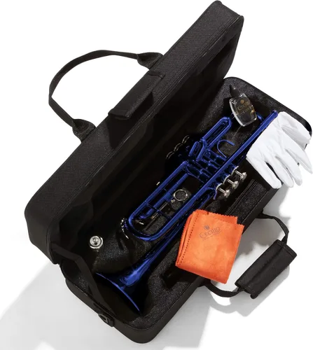 Vista 8 de Mendini de Cecilio Trompeta de latón Bb con estuche de lujo duradero y 1 año de garantía., Azul