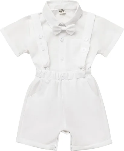 Baby Boy Baptism Christening Outfit Bowtie Dress Shirt Suspenders Shorts Summer Wedding Party Formal Ring Bearer Suits