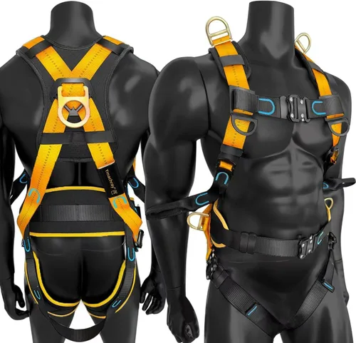Arnés de seguridad de cuerpo completo con protección contra caídas, kit de arnés de construcción para hombre, 5 anillos en D resistentes y 4