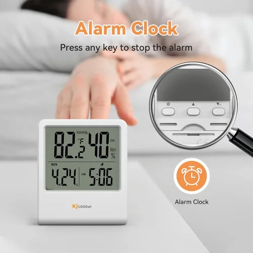 Vista 5 de Termómetro de interior, termómetro de habitación e higrómetro con reloj, medidor de temperatura y humedad con reloj, indicador de confort doble