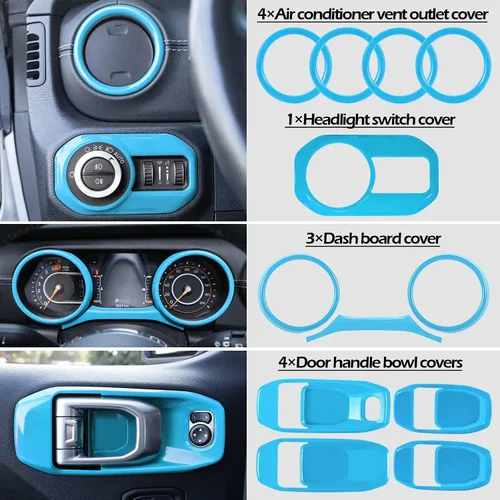 Vista 2 de Juego de 21 piezas de decoración interior para Jeep Wrangler JL JLU 2018-2022 y Gladiator JT 2020-2022 Interruptor de luz de lectura para altavoz