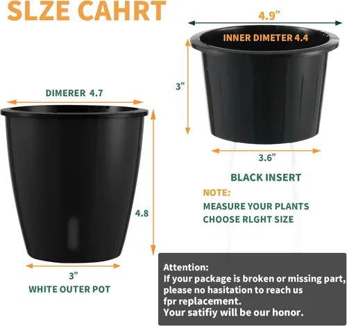 Vista 5 de Planterhoma Macetas de riego automático de 5 pulgadas para plantas de interior, 6 paquetes de macetas de violeta africana con indicador, maceta